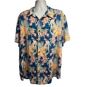 Jimmy Buffett Margaritaville Vintage Floral Hawaiian Button Up Shirt XL Parrots